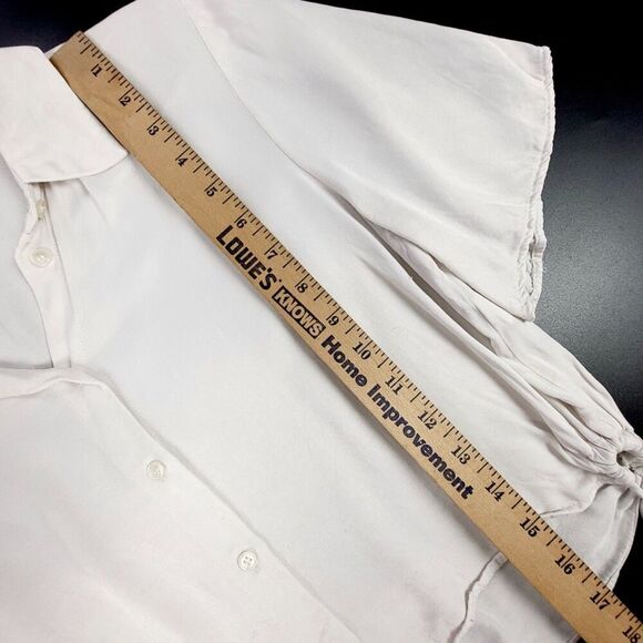 ZARA Oversized Short Sleeve Button Down Shirt Ruched Crop Top Minimal Boho White - Picture 4 of 7